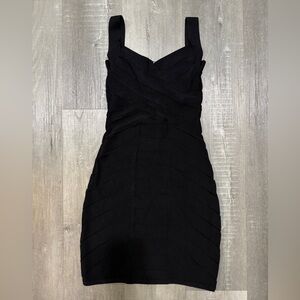 Marciano Black Bandage Mini Dress With Full Zipper Back And Sheer Sides